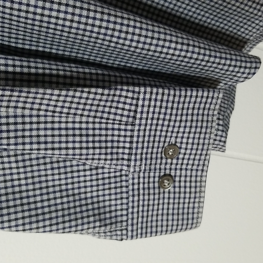 Theory Tiny Check Plaid Collared Button Up Chambr… - image 6